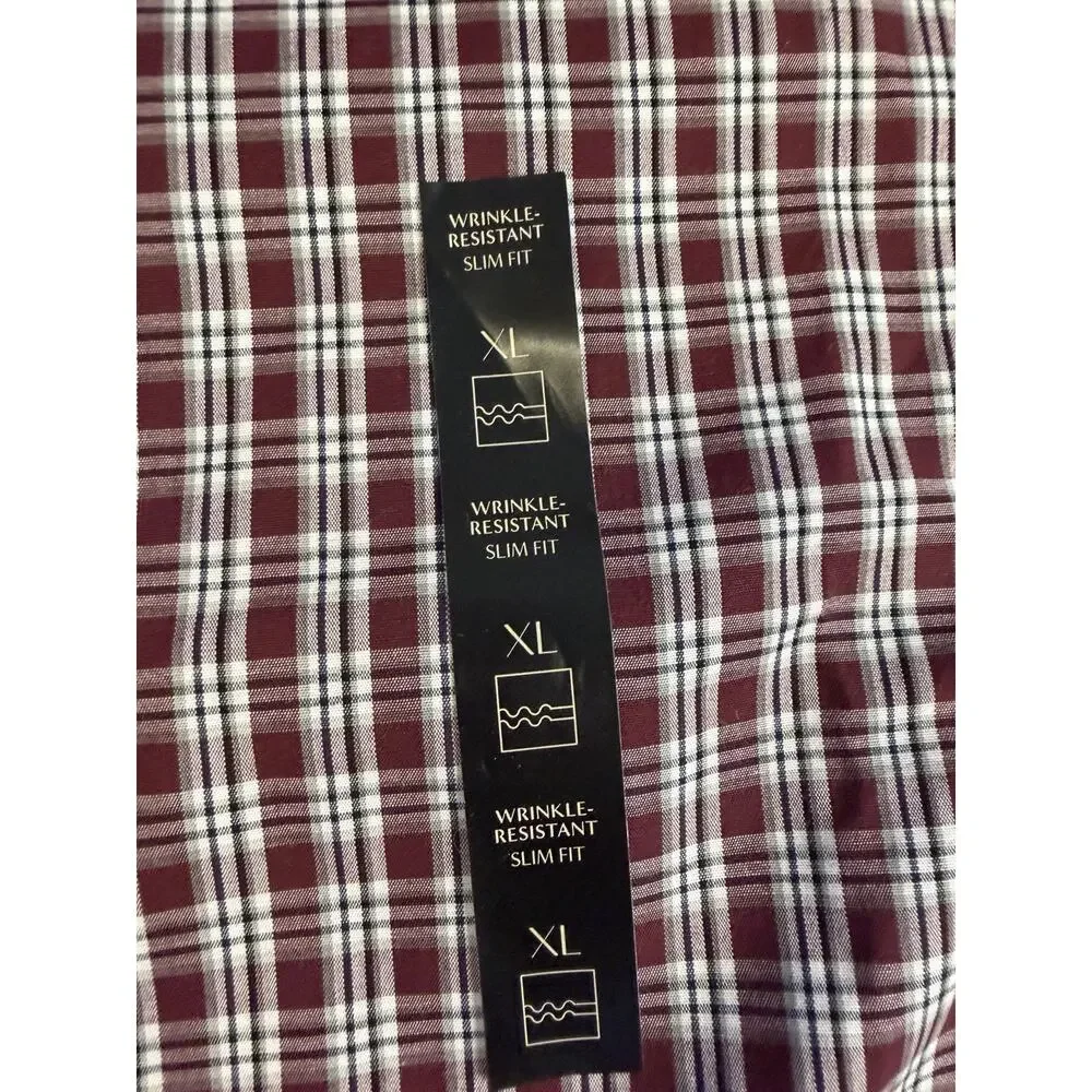 Banana Republic Men’s XL Slim Fit Wrinkle Resistant Burgundy Plaid Shirt NWT